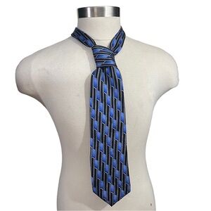 Vintage Ziggurat by Mulberry Blue Black & Grey Geometric Print 100% Silk 58” L